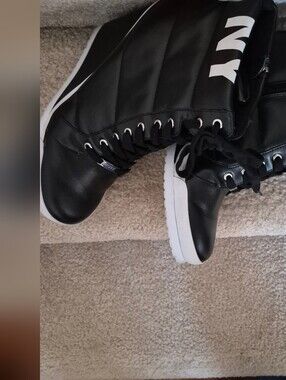 Dkny Black High-Top Lace-Up Ankle Boots with White Sole